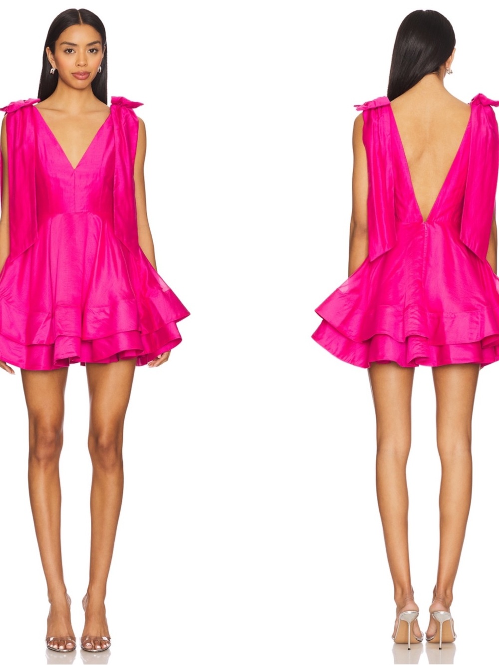 ELLIATT Kalani Tie Straps Tiered Hot Pink Mini Dress Size Small